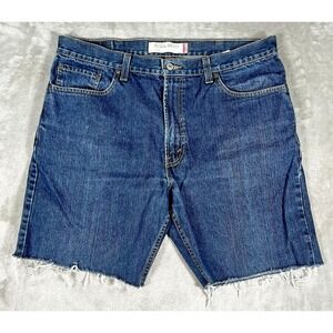 Levis 505 Denim Shorts Mens 38 Blue Cut Off Frayed Hem Jean Distressed Y2K jorts